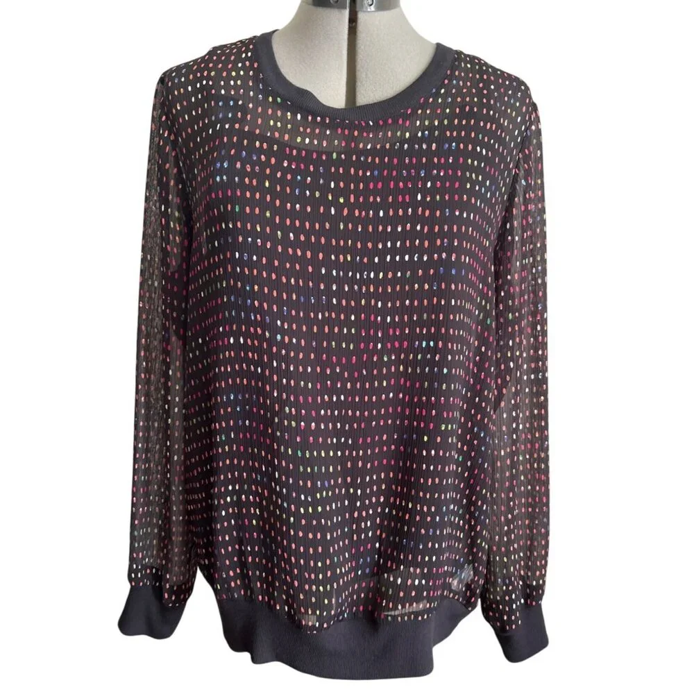 Liz Claiborne Multicolor Polka Dot Sheer Blouse With Attached Cami Size Large